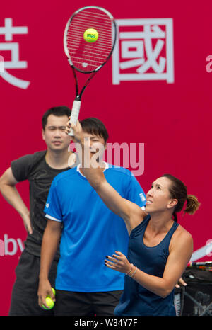 Jelena Jankovic of Serbia takes part in the 'Can Challenge' charity match during the 2016 Hong Kong Open tennis tournament in Hong Kong, China, 10 Oct Stock Photo