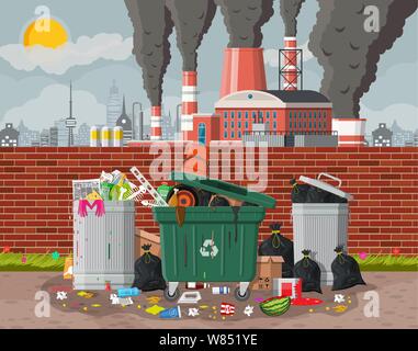 Plant smoking pipes. Garbage bin full of trash Stock Vector