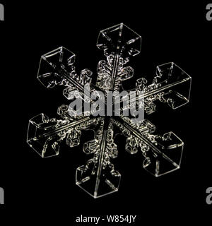 Snowflake magnified under microscope, Lilehammer, Norway