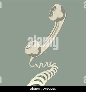 Old fashioned corded phone with the curled cord winding forward towards the viewer Stock Vector