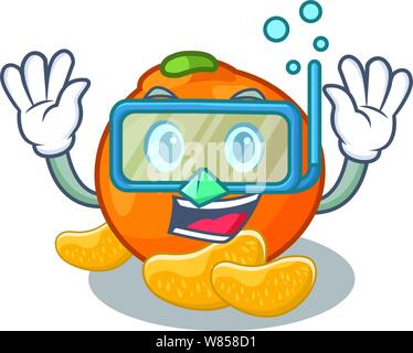 Diving tangerine is stored in cartoon refrigerator Stock Vector