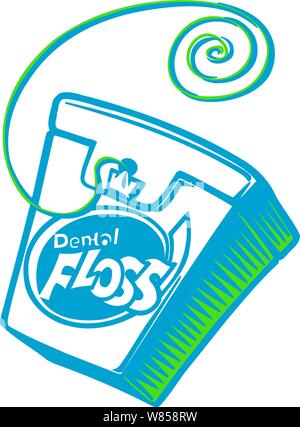 Dental floss with a string of floss shaped in a curly cue Stock Vector