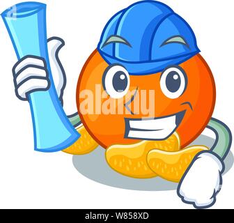 Architect tangerine is stored in cartoon refrigerator Stock Vector