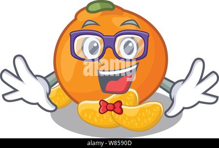 Geek tangerine is stored in cartoon refrigerator Stock Vector