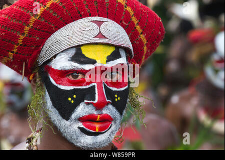 Member of Sing-sing group from Tambul, Western Highlands at Mount Hagen Show, Papua New Guinea, August 2011 Stock Photo