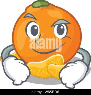 Smirking tangerine is stored in cartoon refrigerator Stock Vector