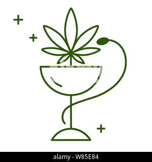 Snake and bowl medical icon. Marijuana Pharmacy. Health and Medical therapy. Isolated vector illustration on white background. Stock Vector