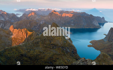 Panorama looking east from Hermandalstinden, showing Kirkefjorden and ...