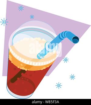 Bubble tea or soda drink with bent straw in a transparent cup seen from a to[  down view Stock Vector