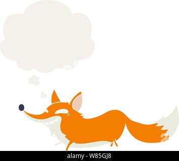 cartoon sly fox with thought bubble in retro style Stock Vector