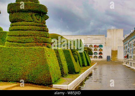 Tulum, Ecuador, Dec 11, 2017 - Exotic topiary created in Tulum cemetary in the North of Ecuador Stock Photo