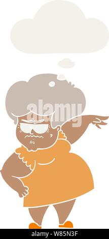 cartoon angry old woman with thought bubble in retro style Stock Vector