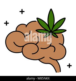 Cannabis, marijuana or weed and brain. Influence of smoking marijuana on human brain, nervous system, mental activity. Isolated vector illustration on Stock Vector