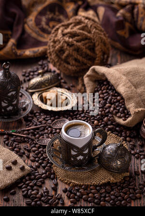 Turkish coffee in a beautiful traditional dishes Stock Photo