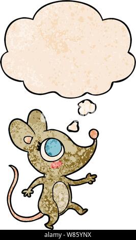 cartoon mouse with thought bubble in grunge texture style Stock Vector
