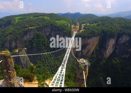 Aerial view of the world's longest and highest glass-bottomed bridge ...