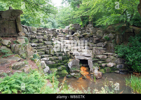 Waterfall at Virginia Water, Windsor Great Park, Runnymede, Surrey, England, United Kingdom Stock Photo