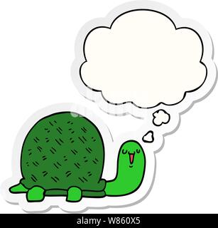 cute cartoon turtle with thought bubble as a printed sticker Stock Vector
