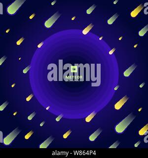 Meteor yellow and green on dark blue gradient background. Sparkle element in universe. Vector illustration Stock Vector