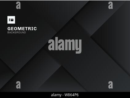 Abstract black and gray geometric shape overlapping 3D dimension background. Template modern flat material dark color. Vector illustration Stock Vector