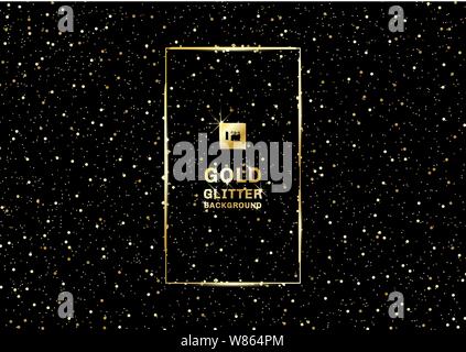 Gold glitter on a black background and texture. Golden explosion of confetti grainy. Design element. Vector illustration Stock Vector