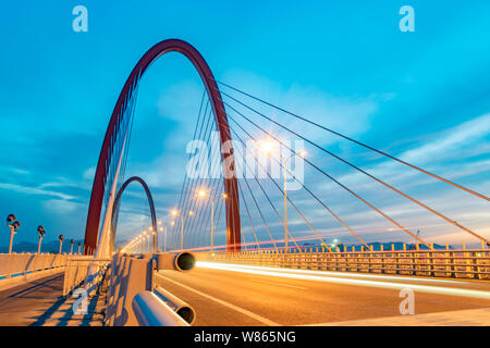 View of the Zhijiang Bridge, also known as the 7th Qiantangjiang River Bridge, in Qianjiang New Town in Hangzhou city, east China's Zhejiang province, Stock Photo