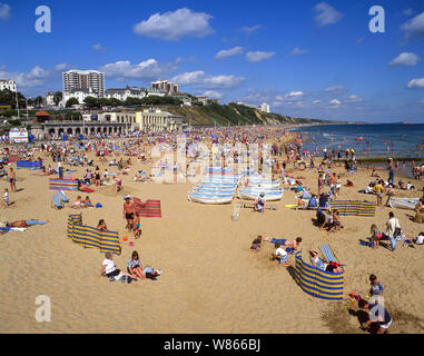 Crowded beach in summer, Bournemouth, Dorset, England, United Kingdom ...