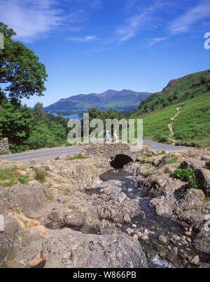 Ashness Bridge above Derwentwater, Lake District National Park, Cumbria, England, United Kingdom Stock Photo