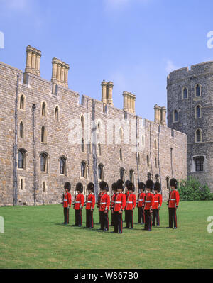 Royal Guards parading at Windsor Castle, Windsor, Berkshire, England, United Kingdom