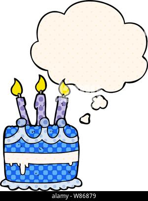 cartoon birthday cake with thought bubble in comic book style Stock Vector