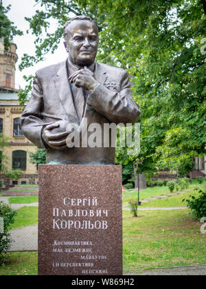 KIEV, UKRAINE-JULY 23, 2019: Soviet rocket engineer Sergei Pavlovich Korolev (Korolyov) bronze monument by Oleynik M. O. Stock Photo