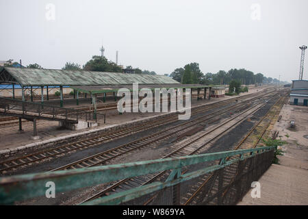 View of the rebuilt Tangshan South Railway Station, formerly called Tangshan Railway Station, which was destroyed in the 1976 Great Tangshan Earthquak Stock Photo