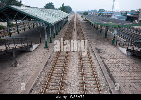 View of the rebuilt Tangshan South Railway Station, formerly called Tangshan Railway Station, which was destroyed in the 1976 Great Tangshan Earthquak Stock Photo