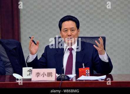 --FILE--Li Xiaopeng, governor of Shanxi province and the son of former Chinese Premier Li Peng, speaks at a meeting during the Fifth Session of the 12 Stock Photo