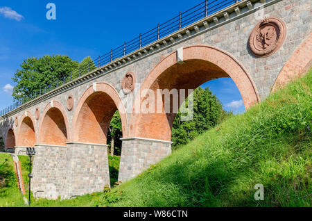 Bytow, pomeranian province, Poland, ger.: Butow. Historic 19th cent. railway bridge over the river of  Boruja.
