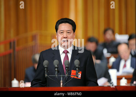--FILE--Li Xiaopeng, governor of Shanxi province and the son of former Chinese Premier Li Peng, delivers a government report during the opening meetin Stock Photo