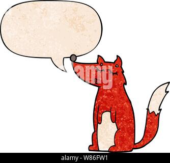 cartoon wolf with speech bubble in retro texture style Stock Vector