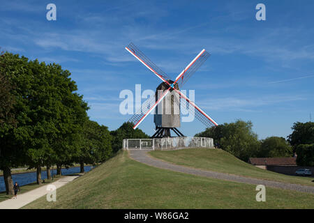 Wooden windmill in Bruges, Flanders, Belgium: Windmill of Saint-Jean (St. John’s Windmill) Stock Photo