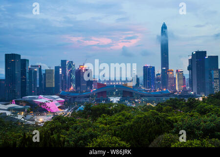 Skyline of the office building of Shenzhen Municipal Government, center, the Ping An International Finance Centre, tallest, and other high-rise buildi Stock Photo