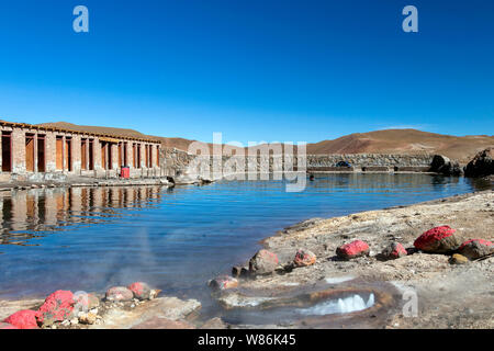 El Tatio Geysers, Atacama desert Chile : Hot spring with swimming pool natural bath from thermal and mineral waters in South America Stock Photo