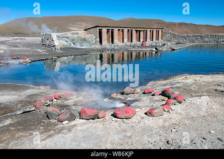 El Tatio Geysers, Atacama desert Chile : Hot spring with swimming pool natural bath from thermal and mineral waters in South America Stock Photo