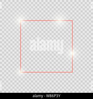 Red shiny glowing vintage frame with shadows isolated on transparent background. Red luxury realistic square border. Stock Vector