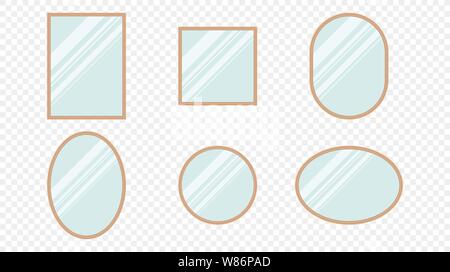 Vector realistic mirrors set with blurry reflection. Mirror frames or mirror decor interior Stock Vector