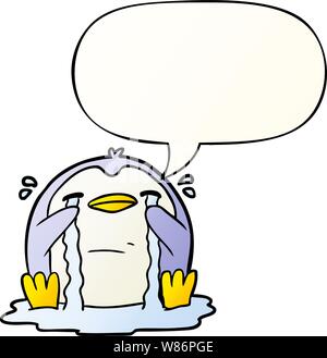 cartoon crying penguin with speech bubble in smooth gradient style Stock Vector