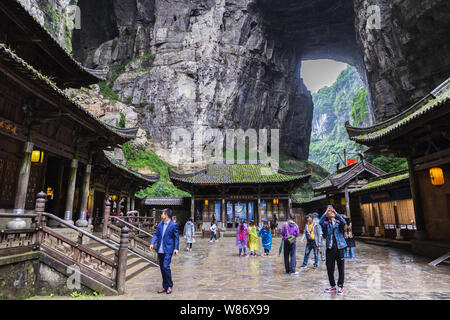 Three Natural Bridges National Geopark (Tian Keng San Qiao) is a UNESCO world heritage of Wulong in Chongqing, China. Stock Photo