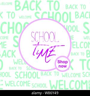 School time quote with words pattern Back to school typographic design web banner. Vector sale banner, poster background. Layout for discount labels Stock Vector