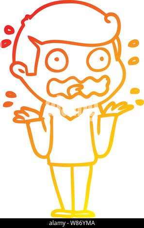 warm gradient line drawing of a cartoon man totally stressed out Stock Vector