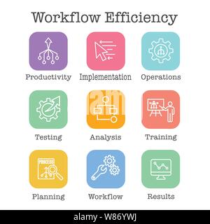 Workflow Efficiency Icon Set with Operations, Processes, Automation, etc Stock Vector