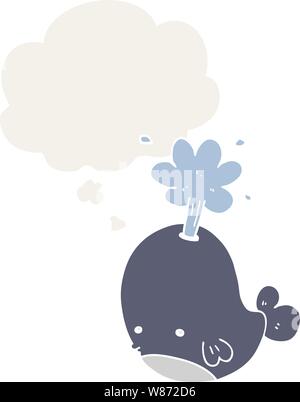 cartoon spouting whale with thought bubble in retro style Stock Vector