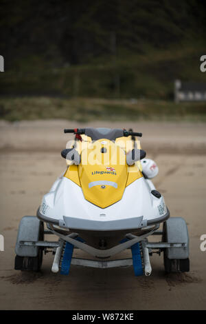 RNLI jet ski on Benone Beach, Northern Ireland Stock Photo